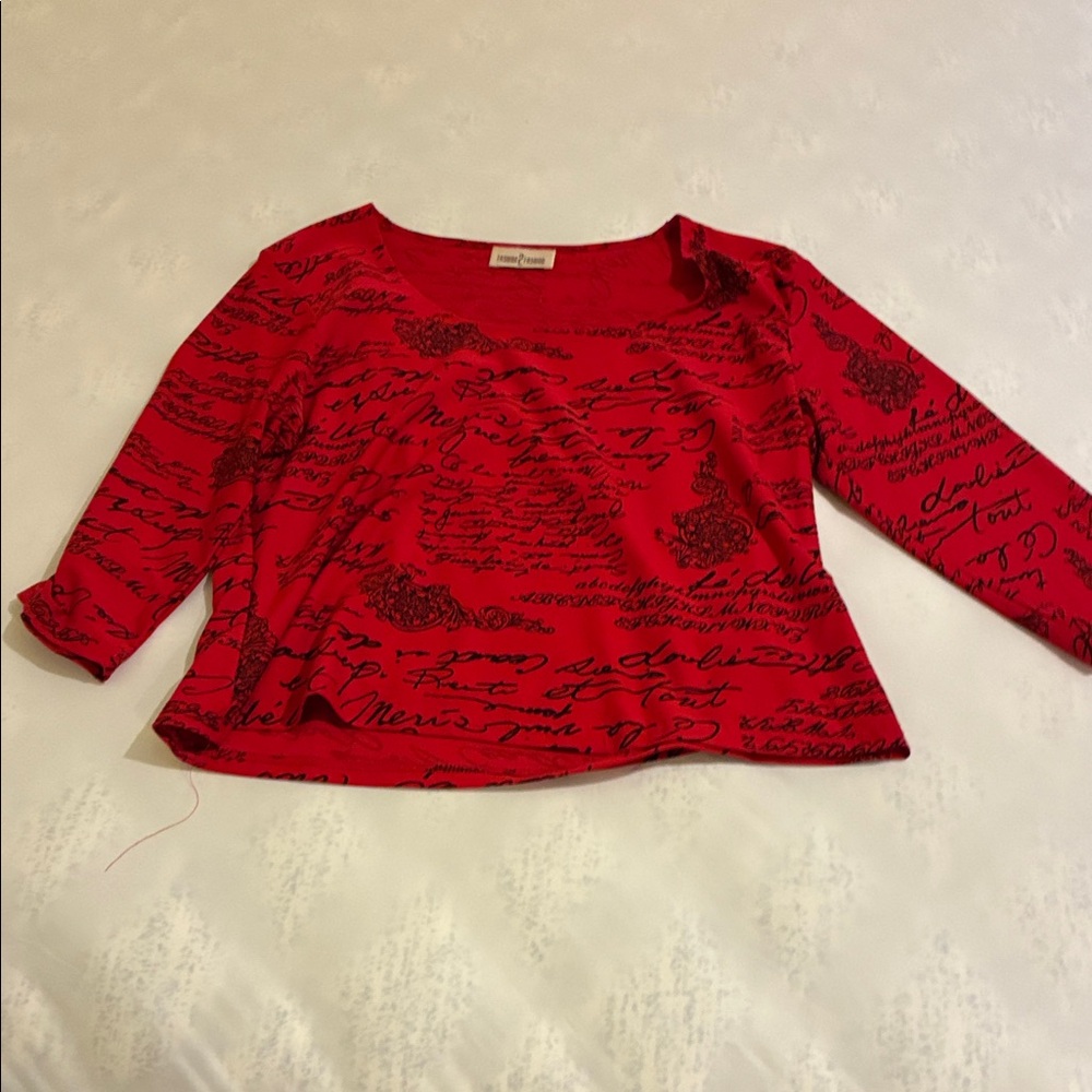 Red Script Print Top